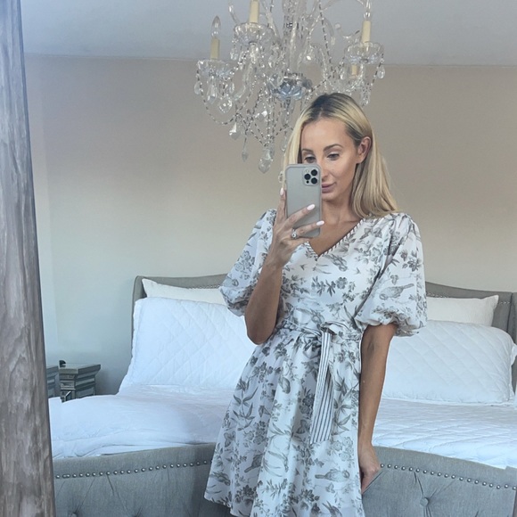 French Style Print Puff Sleeve Vintage Dress - Picture 13 of 15